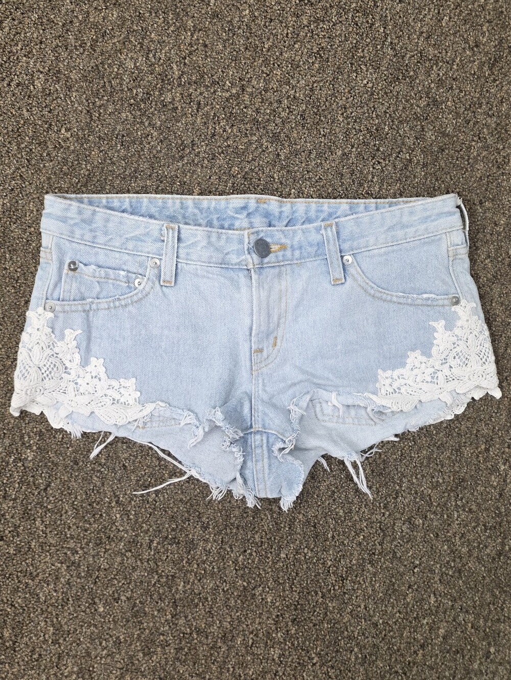BDG — Light Blue Denim Lace Trim Women's Booty Shorts